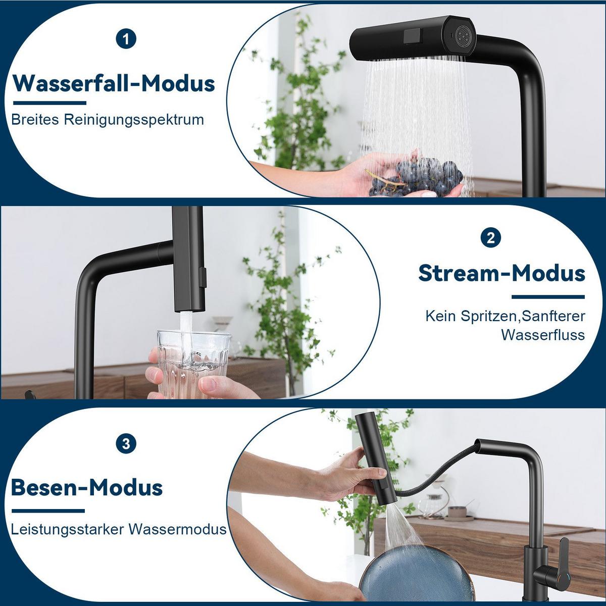 WASCHTISCHARMATUR Einäugig II 34/19.5/19.5cm - Schwarz, Kunststoff (19.5/19.5/34cm) - Nettlife
