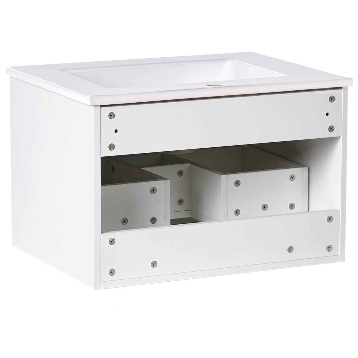 WASCHBECKENUNTERSCHRANK wandmontiertk mit Waschbecken mit goldenem Griff Weiß Tilcara - Weiß, Holzwerkstoff (60/38/72cm) - Beliani