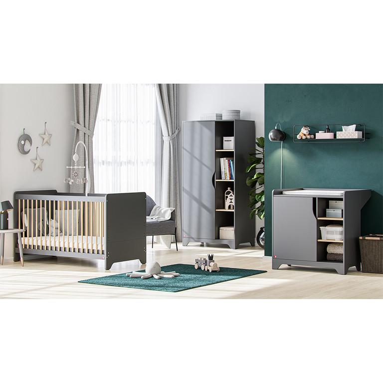 BABYZIMMER 3-teilig Grau und Holz - Grau, Holzwerkstoff (88.5/189.5/52cm) - Petits-meubles