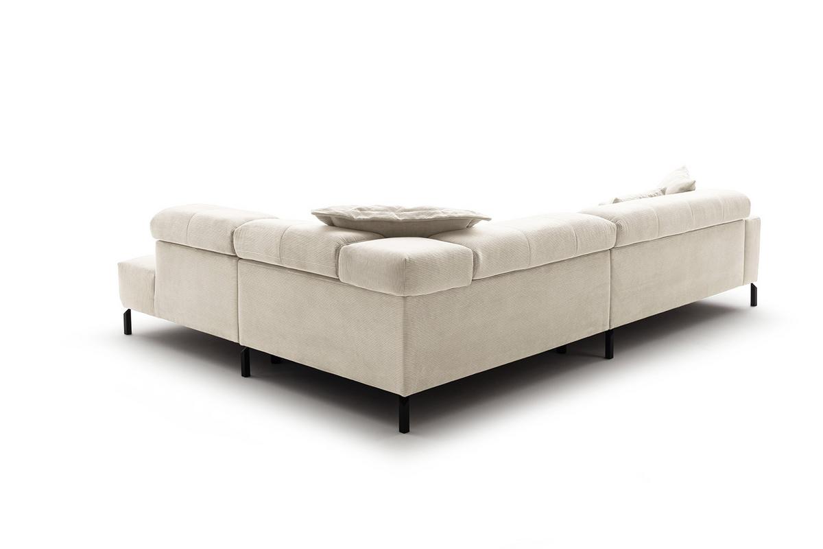 ECKSOFA MIT MOTORISCHEM SITZVORZUG OHIO Weiß Cord Relaxfunktion - Schwarz/Weiß, Textil/Metall (311/219cm) - KAWOLA