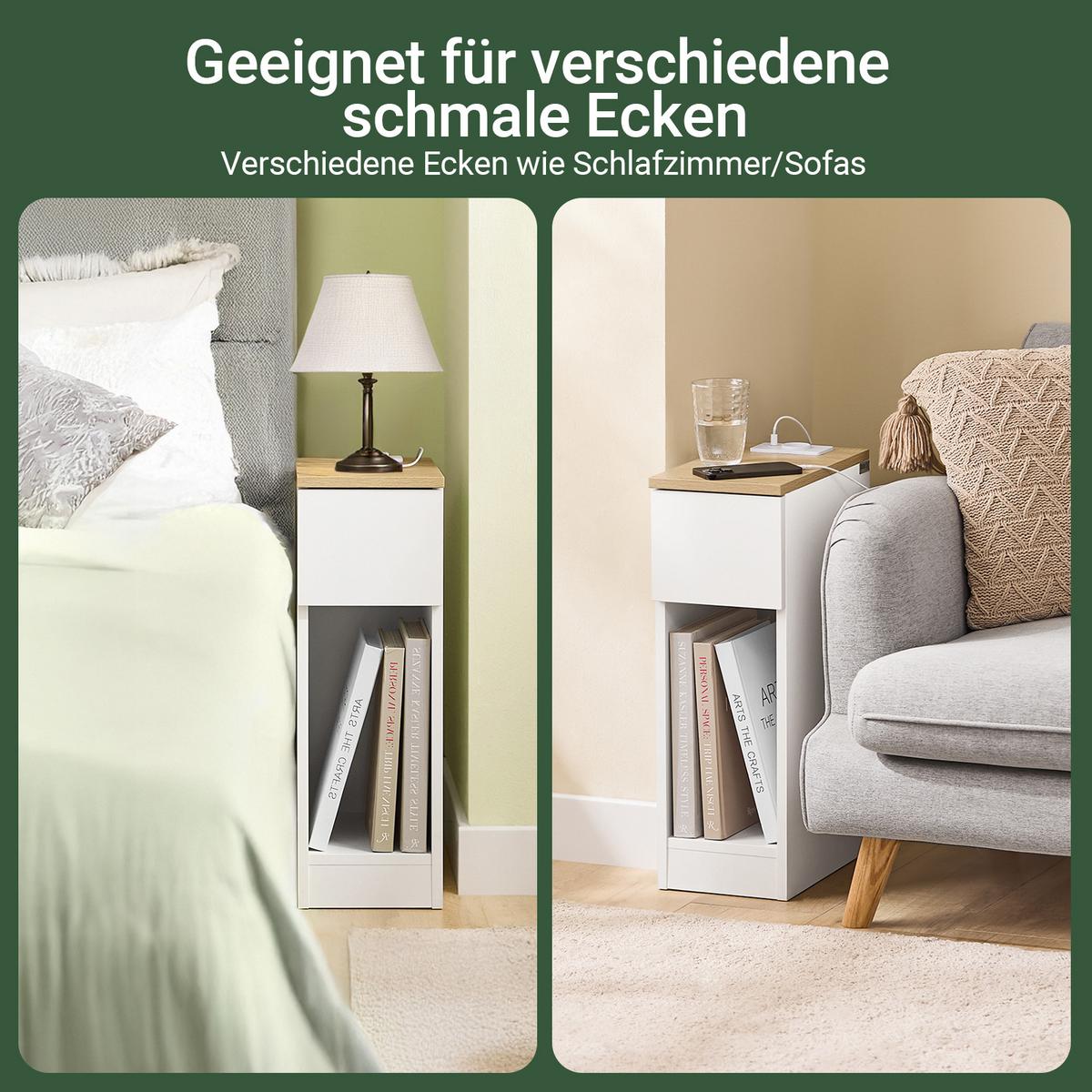 NACHTTISCH 2er Set mit Steckdose, Beistelltisch Weiß 20x35x60 cm, USB-A & Type-C, Schlafzimmer/Wohnzimmer - Weiß, Holzwerkstoff (20/60/35cm) - SoBuy