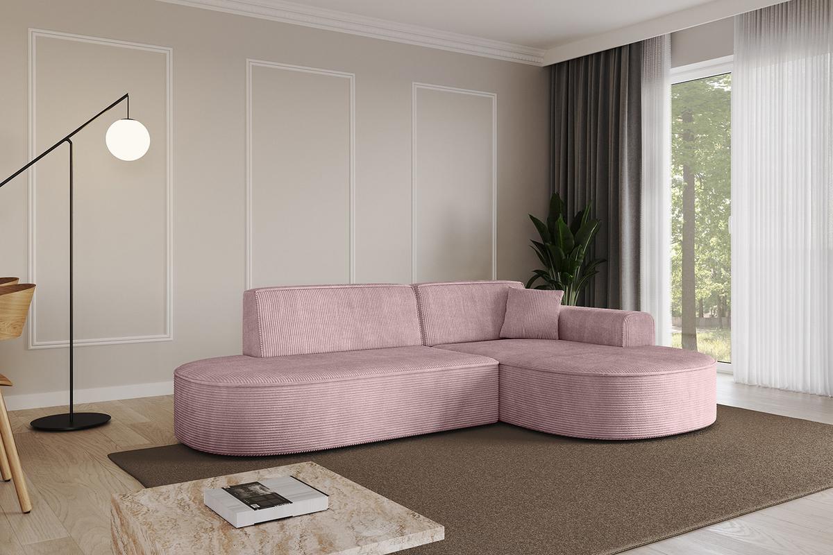 ECKSOFA Ottomane Rechts MARI-L1 - 243x171x79 cm Rosa Cord - Schwarz/Rosa, Holzwerkstoff/Kunststoff (234/163cm) - ALTDECOR