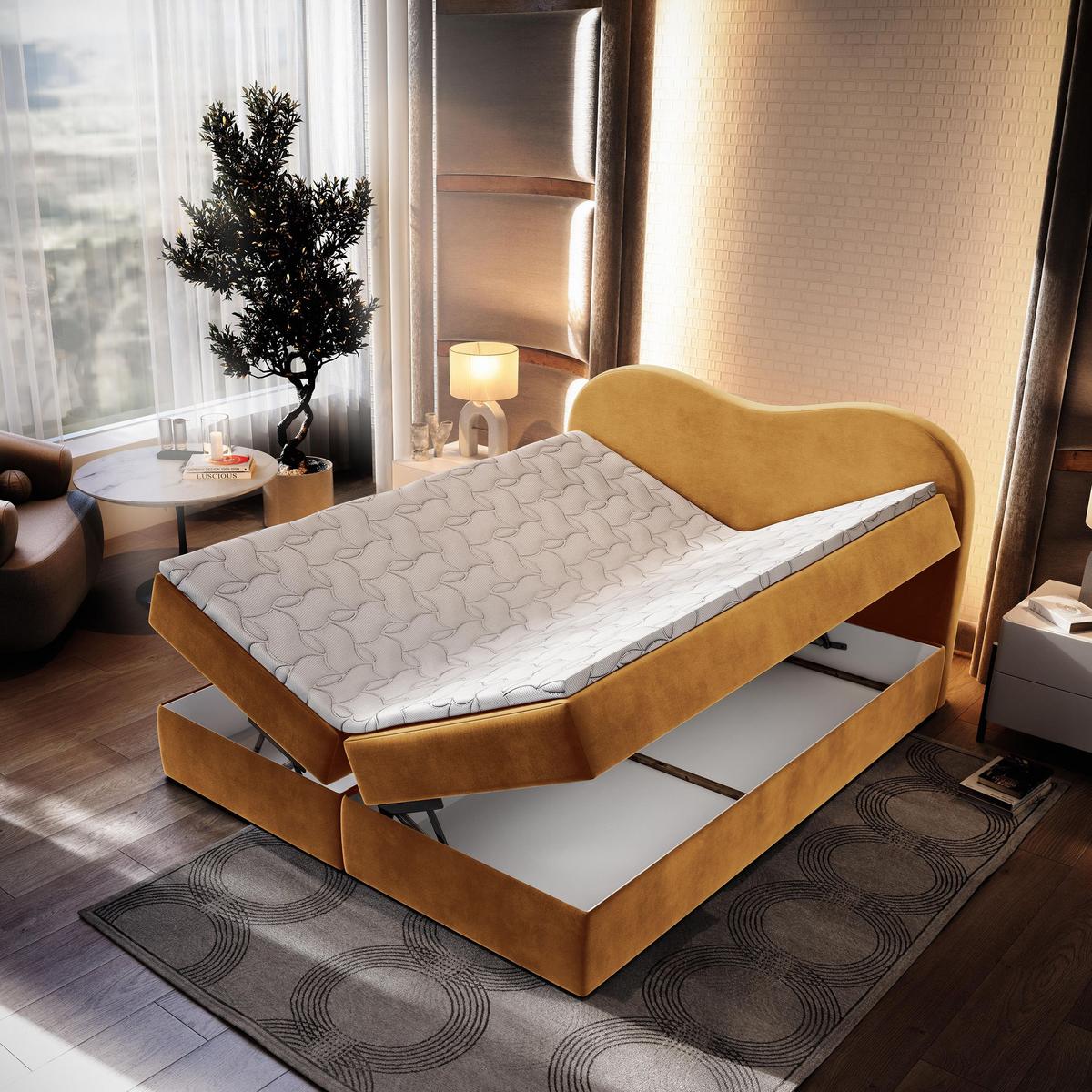 BOXBETT FLUVIA M 140x200 cm mit Matratze und Topper - Gelb - Gelb, Holz (140/200cm) - MASSENO
