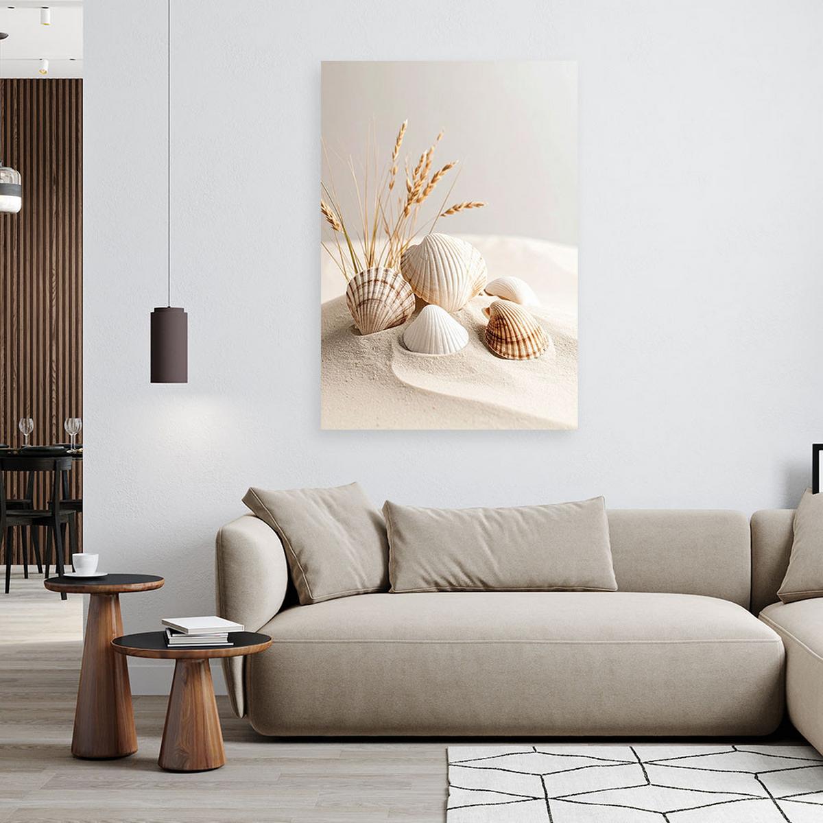 LEINWANDBILD Muscheln Pflanzen Natur Boho 60x90cm - Beige, Textil (60/90cm) - Feeby