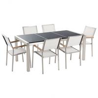 GARTENMÖBEL SET 6-Sitzer Naturstein schwarz poliert weiß Grosseto - Silberfarben/Schwarz, Metall - Beliani