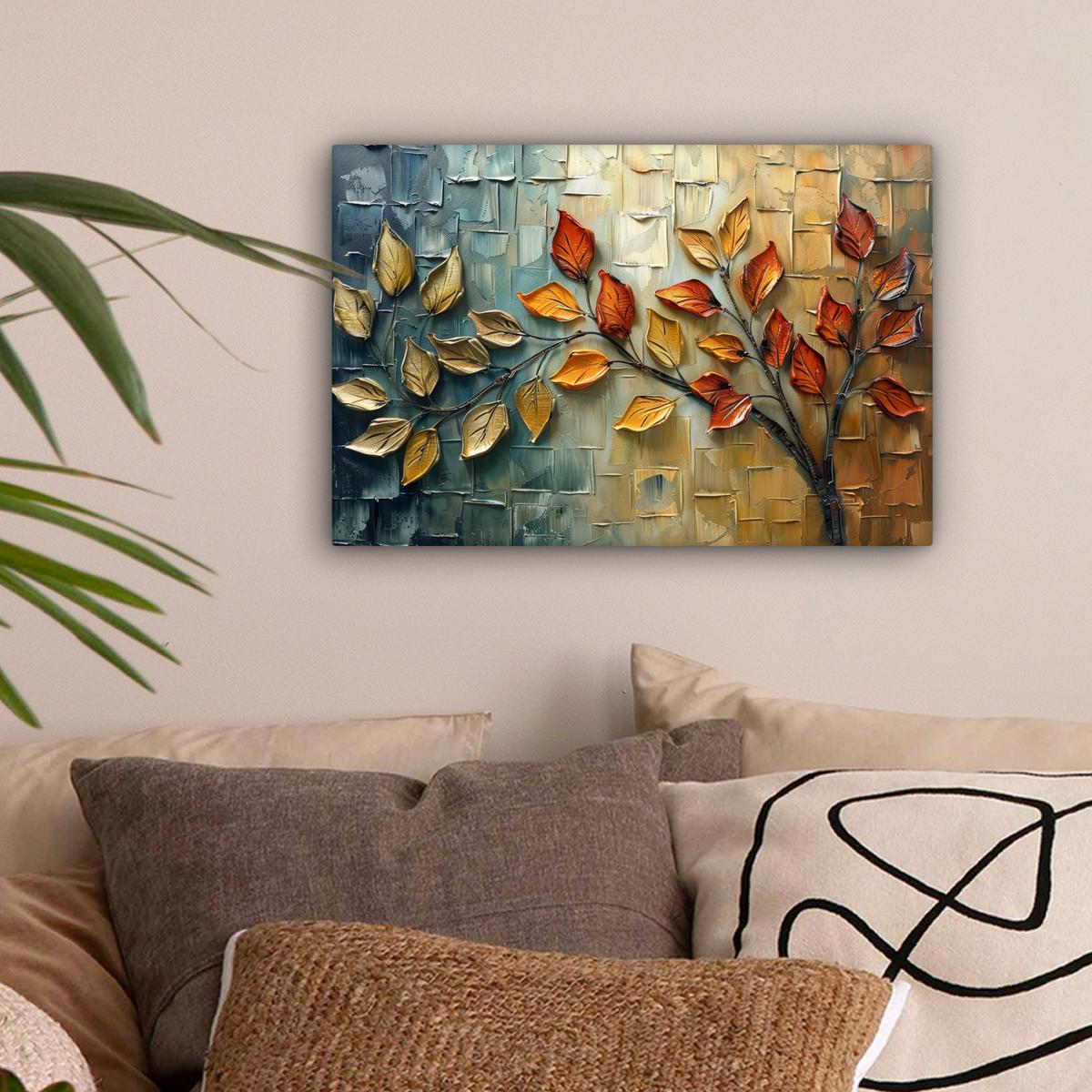 LEINWANDBILD Baum - Abstrakt - Natur - Kunst Deko Schlafzimmer 30x20 cm - Goldfarben, Textil (30/20cm) - MuchoWow
