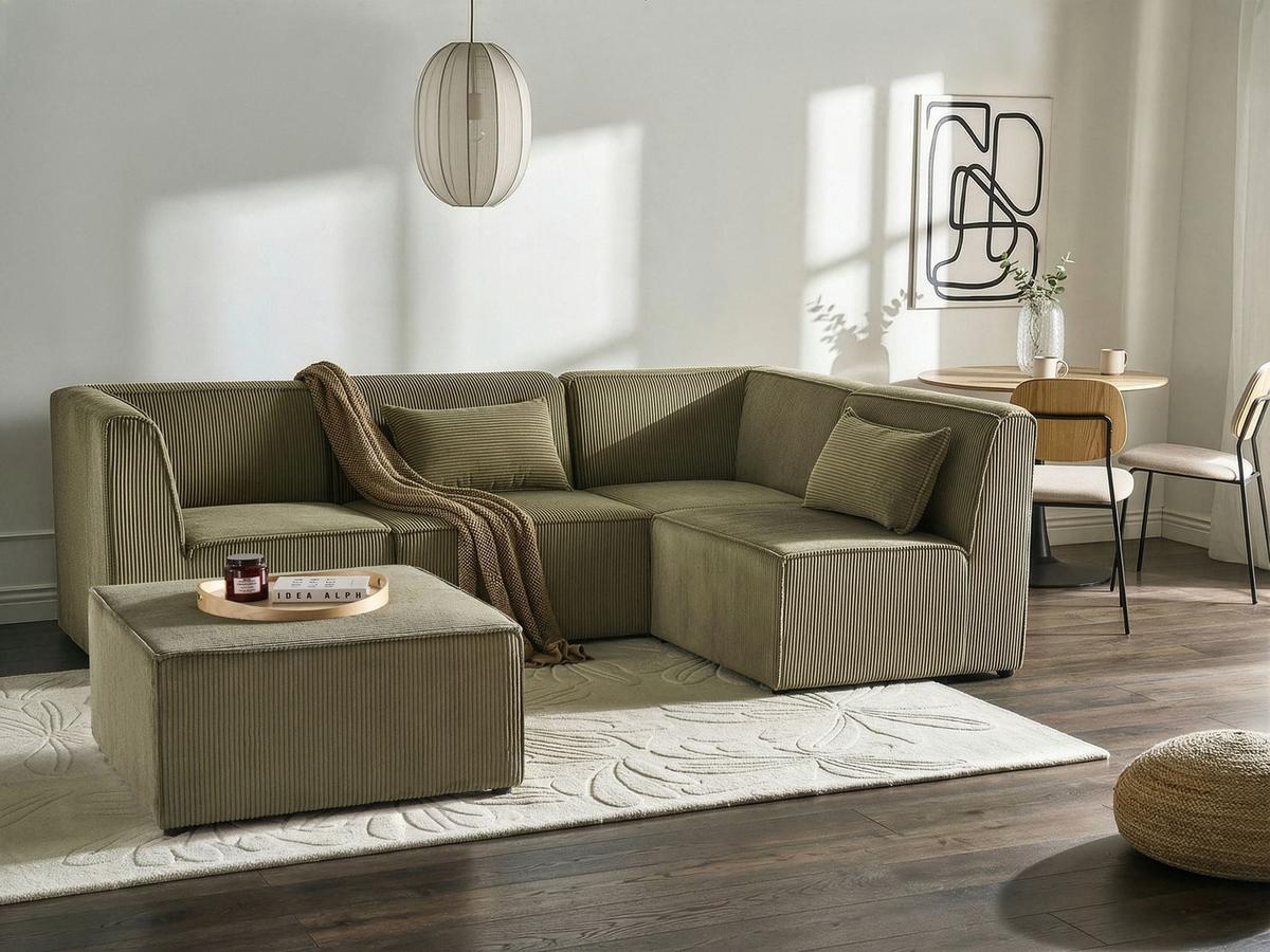 ECKSOFA Modul 4-Sitzer linksseitig Grün Cord mit Ottomane Lemvig - Grün, Textil (250/166cm) - Beliani