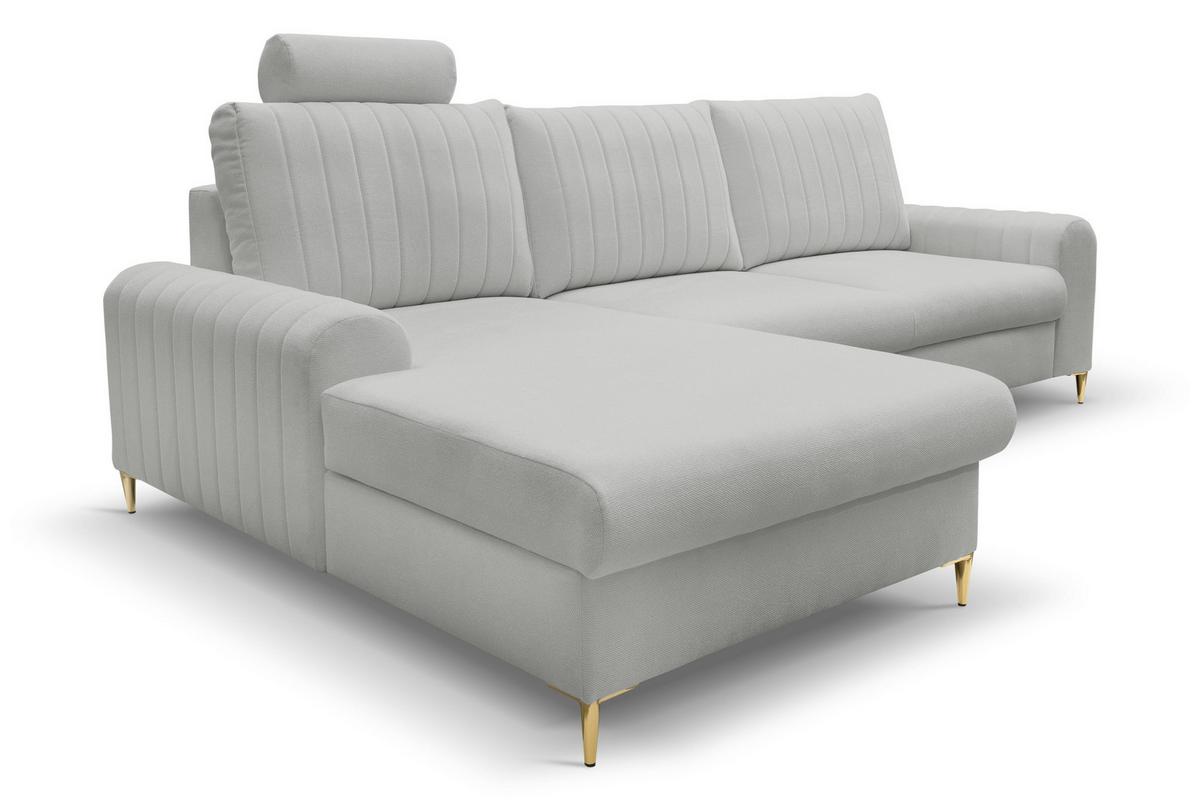 ECKSOFA VERONA L-S Hellgrau Geflochtener Stoff mit Schlaffunktion - Hellgrau, Holz (251/164cm) - MASSENO