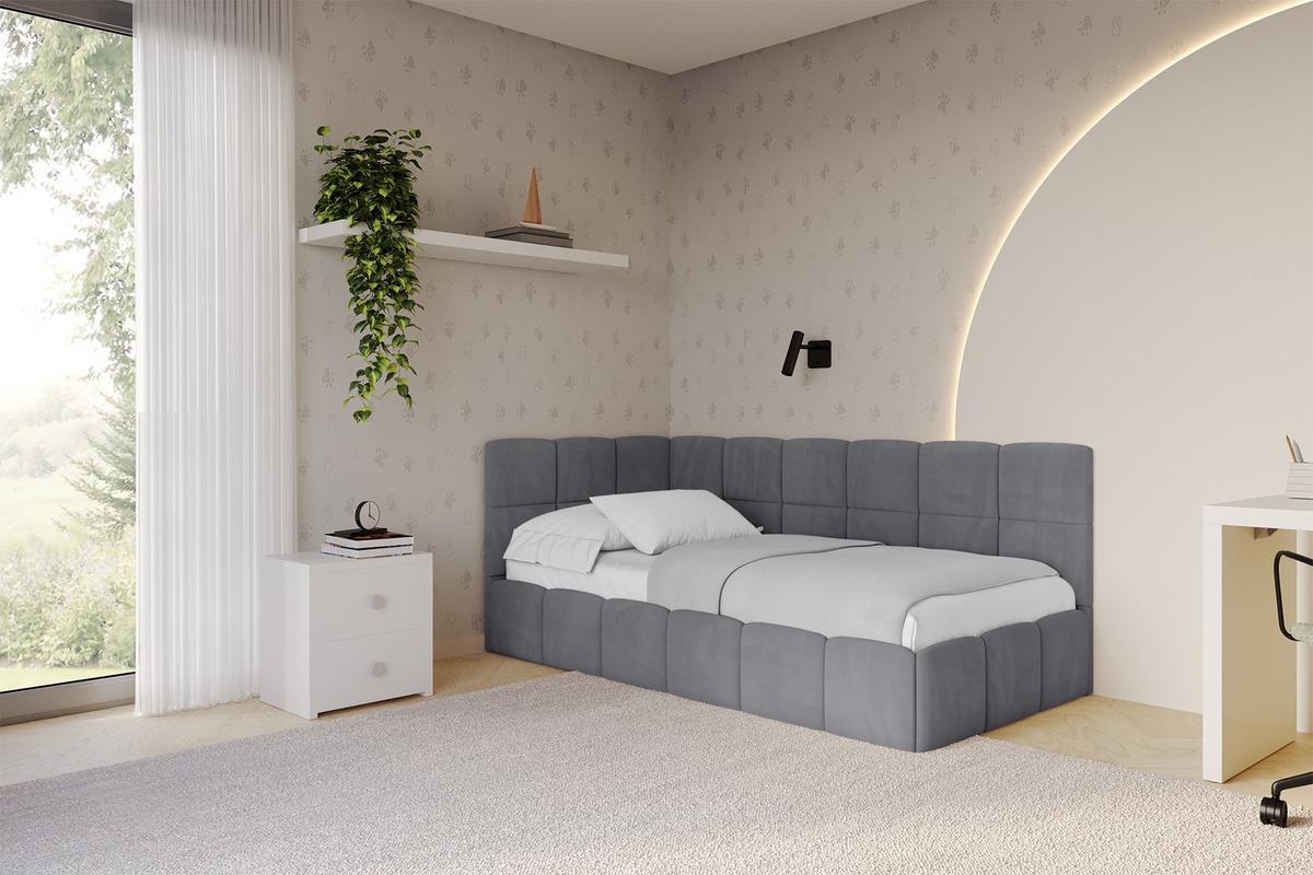 EINZELBETT Jugendbett mit Bettkasten Rechts, ohne Matratze - LIVY 100x200 Dunkelgrau - Dunkelgrau, Holzwerkstoff/Textil (100/200cm) - ALTDECOR