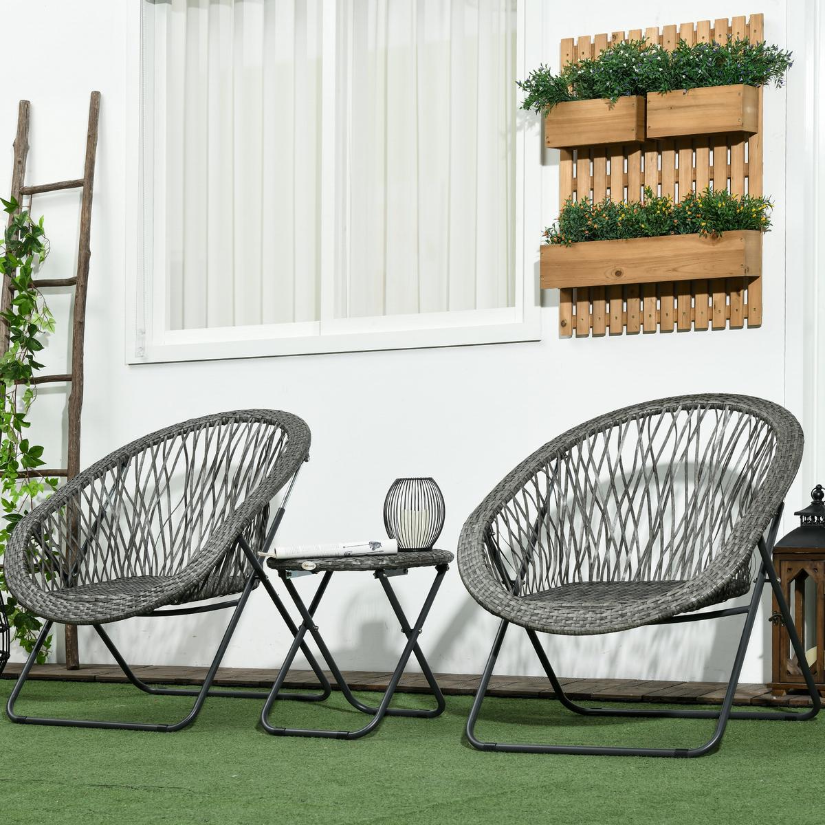 GARTENMÖBEL-SET 3-tlg., Klappbar Gartengarnitur mit Couchtisch, 2 Stühlen, Grau - Grau, Metall - Outsunny