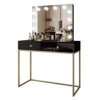 SCHMINKTISCH BLANCO GOLD ELITE mit Spiegel und Beleuchtung Schwarz Hochglanz Kristallgriff - Schwarz Hochglanz/Goldfarben, Holzwerkstoff (100/146/42cm) - Lookway