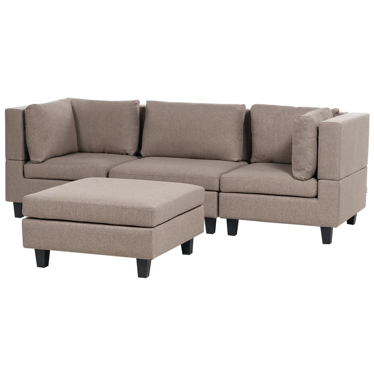 3-SITZER-SOFA Leinenoptik braun mit Ottomane Unstad - Schwarz/Braun, Textil (228/72/76cm) - Beliani