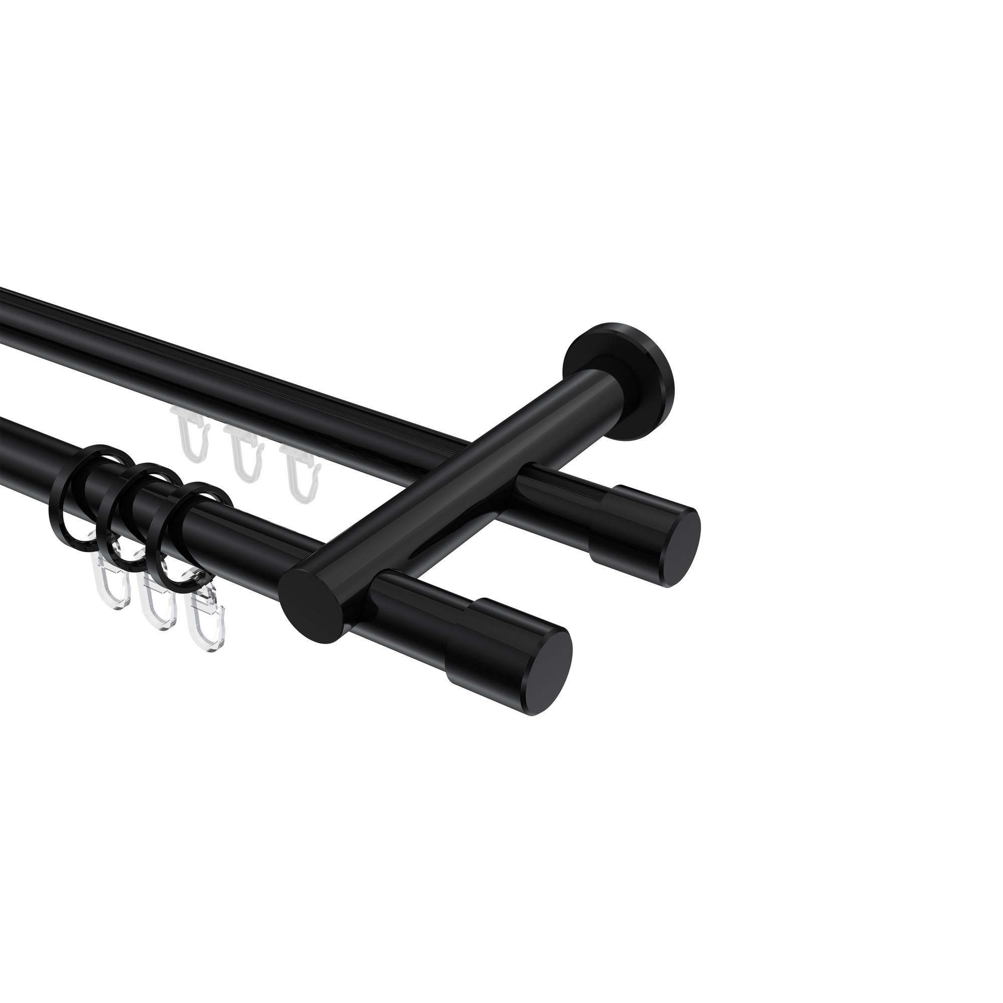 GARDINENSTANGE RUNDROHR-INNENLAUF Platon Santo 180 cm, 2-läufig, 20 mm Ø Schwarz - Schwarz, Metall (180cm) - INTERDECO