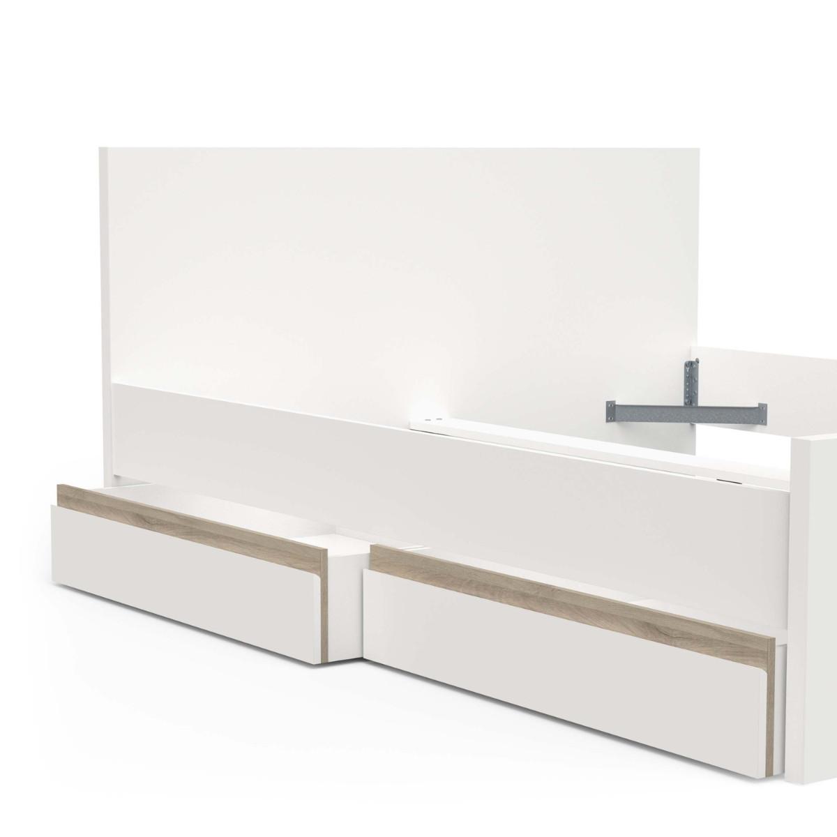 BETTENGARNITUR Clyde 140x200 cm mit 2 Schubladen 145/207,4/90 cm - Eschefarben, Holzwerkstoff (200/140cm) - Calicosy