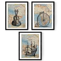 POSTER Set Mit 3 Vintage Weltkarten A4 Rahmenlos - Klar, Papier (29.7/5/21cm) - Nacnic