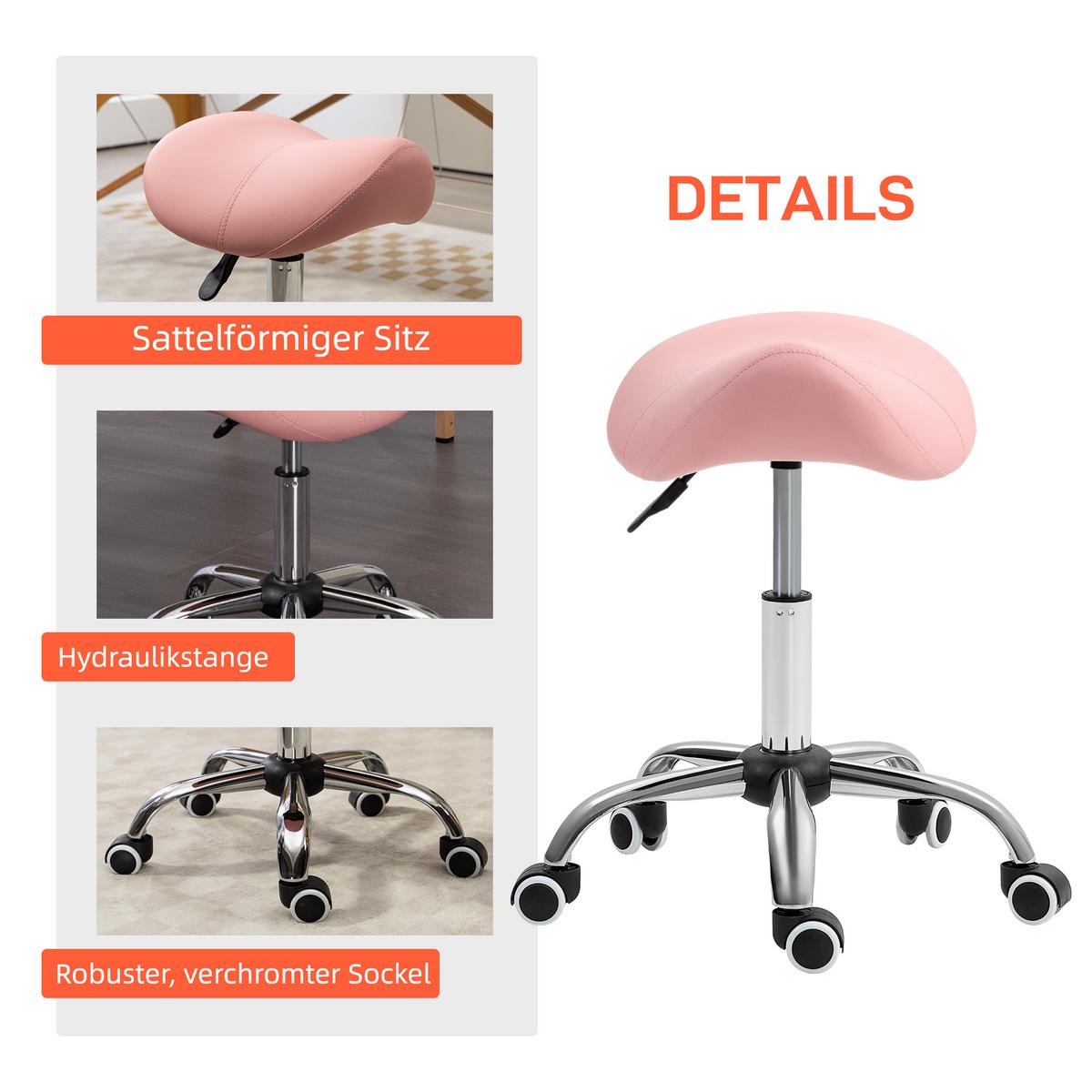 ROLLHOCKER PU Metall Rosa - Chromfarben/Rosa, Kunststoff/Metall (52/61/53cm) - HOMCOM