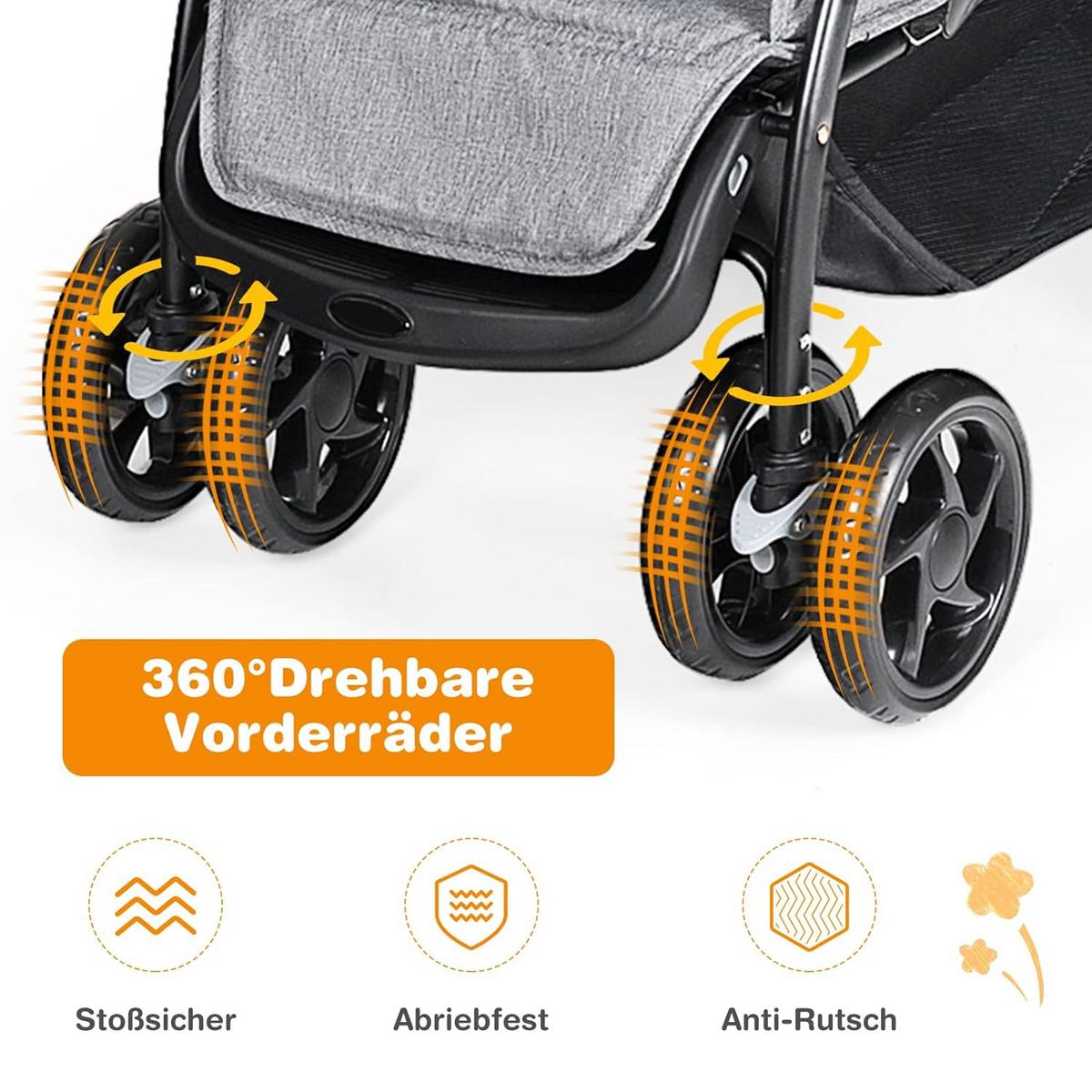 GESCHWISTERWAGEN Grau - Grau, Metall (49/98.5/30cm) - COSTWAY