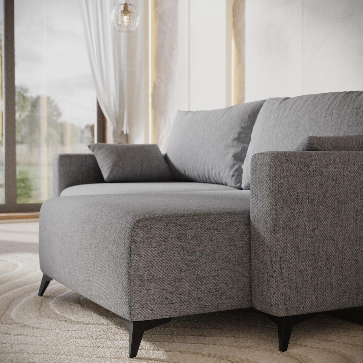 ECKSOFA NUVIO mit Schlaffunktion Grau im Neve Stoff - Schwarz/Grau, Holz/Holzwerkstoff (239/148cm) - AltaBeds