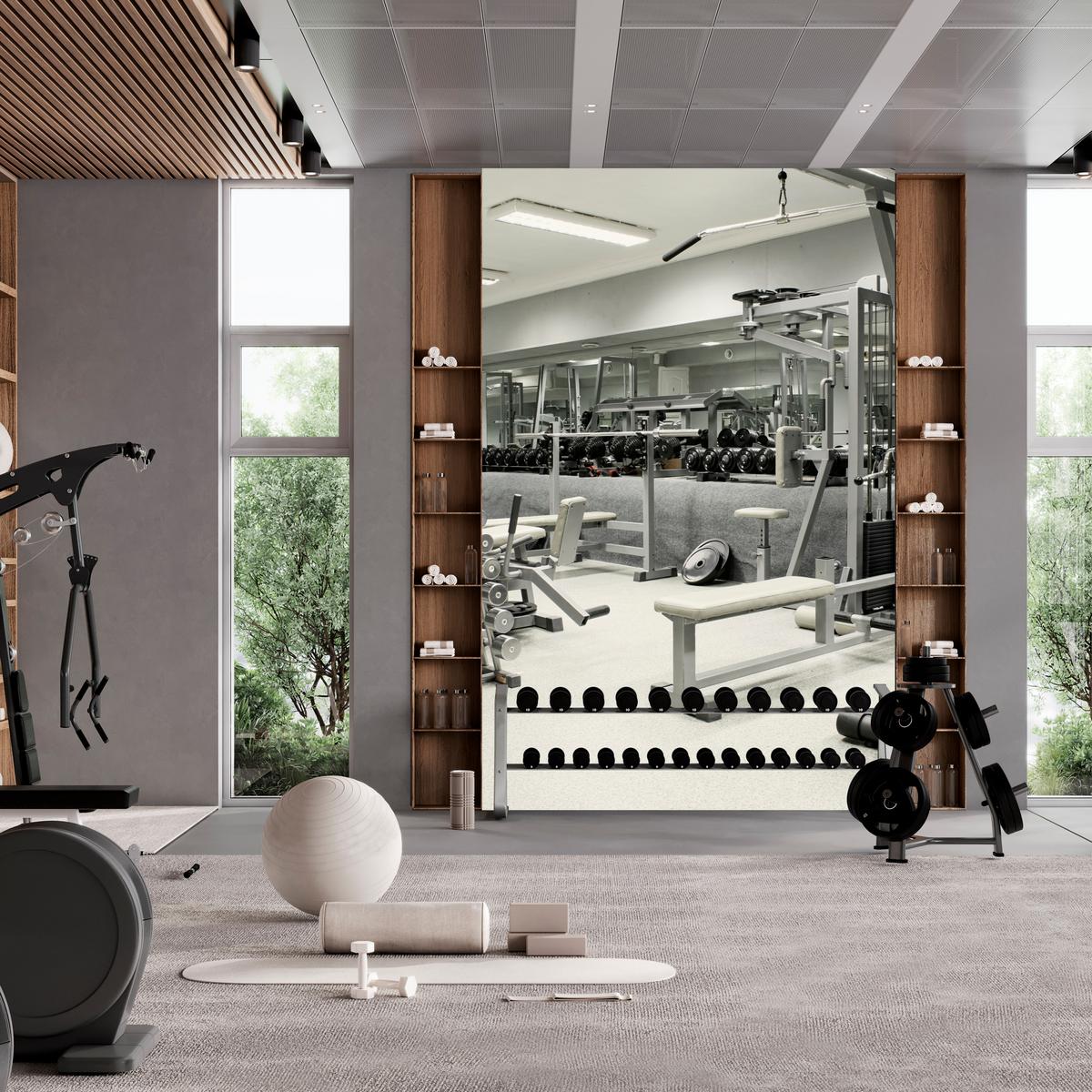 FOTOTAPETE Fitnessstudio Innenraum Equipment Modern Sport 400x280 - Ecru/Creme, Papier (400/280cm) - Muralo
