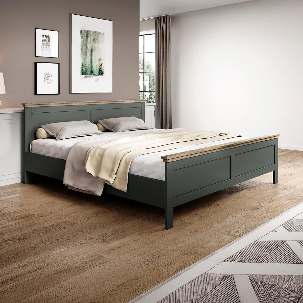 BETT 160/200 Martin Grün und Holz - Grün, Holzwerkstoff (160/200cm) - Petits-meubles