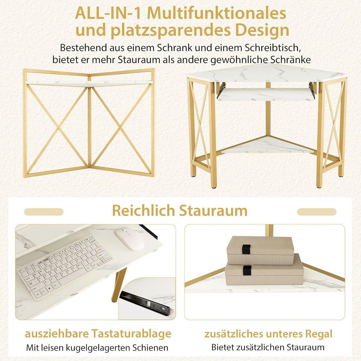 ECKCOMPUTERTISC 145cm Weiß - Weiß, Holz (75/113/145cm) - COSTWAY