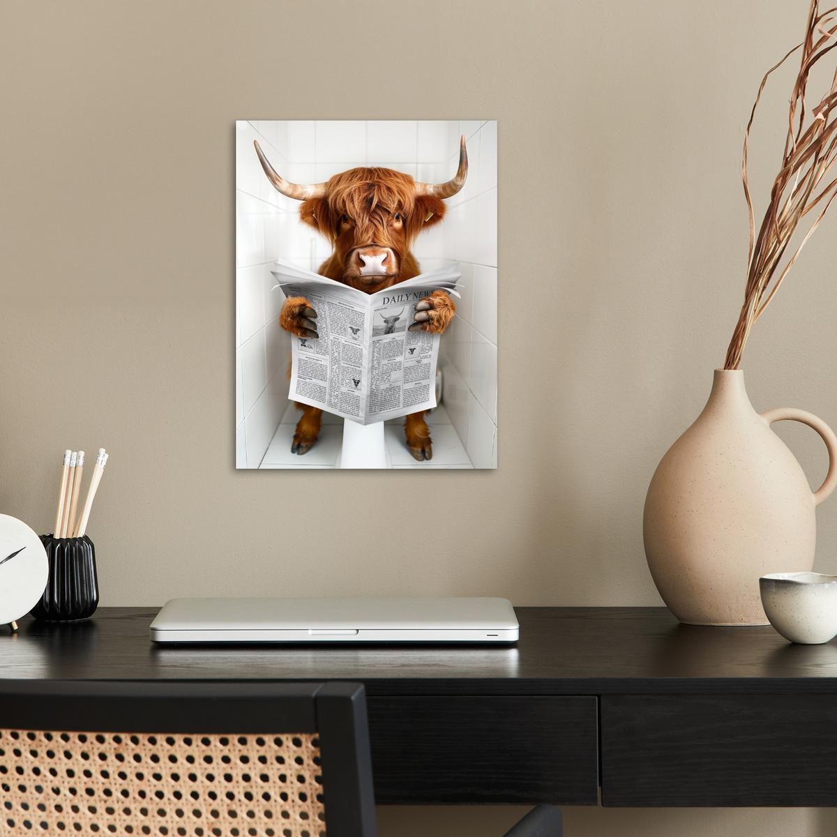 POSTER Schottischer Highlander - Tier - Zeitung - Toilette Wandbilder 30x40 cm - Kastanienfarben, Papier (30/40/0.1cm) - MuchoWow