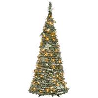 KÜNSTLICHER Weihnachtsbaum mit Schnee klappbar LED 185 cm Weiß Firvana - Silberfarben/Weiß, Kunststoff (185cm) - Beliani
