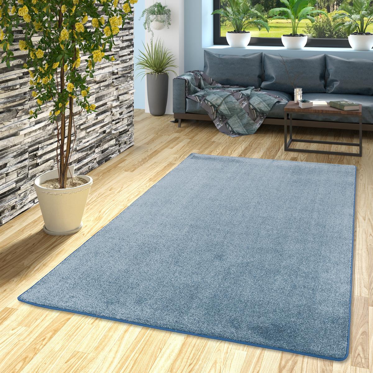 HOCHFLOR VELOURS TEPPICH LUNA - Blau, Textil (133/133cm) - Snapstyle