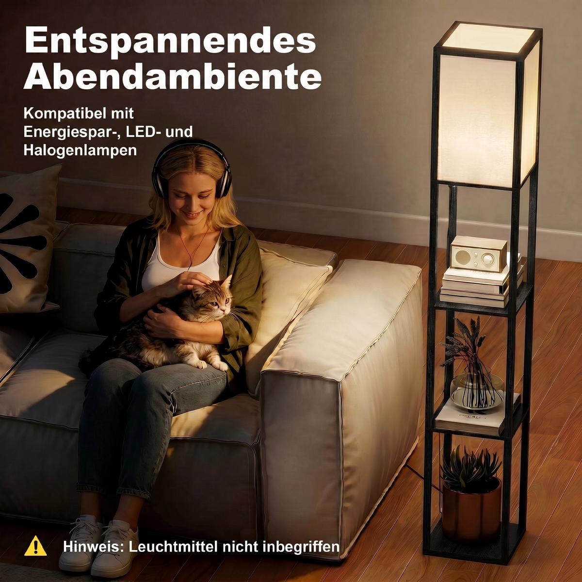 STEHLAMPE Acryl MDF Schwarz - Eichefarben, Holzwerkstoff (26/26/160cm) - HOMCOM