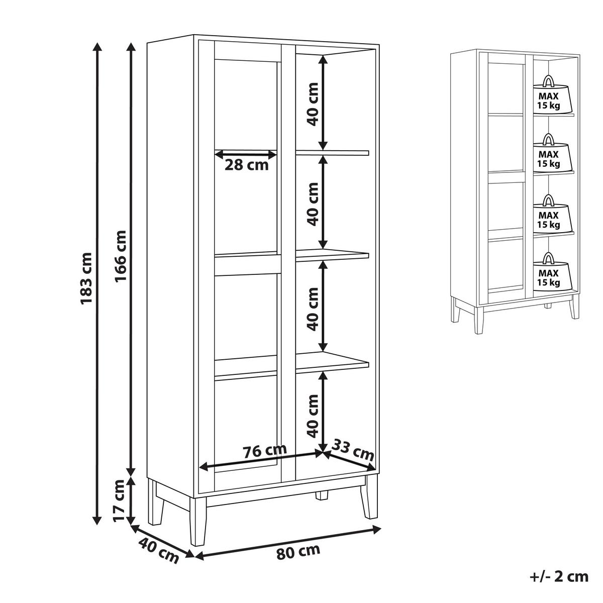 VITRINE mit Glastüren 80 cm Weiß Rumson - Weiß, Holzwerkstoff (80/183/40cm) - Beliani