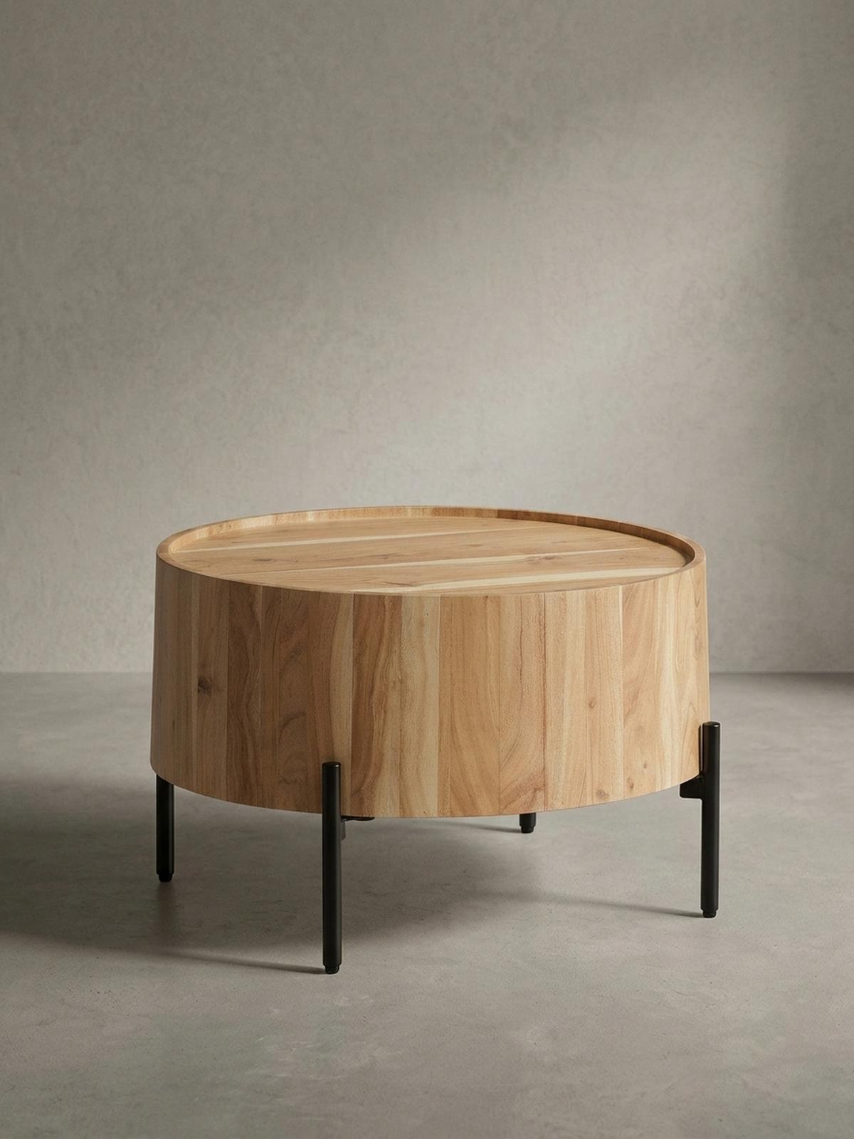 COUCHTISCH Akazie Massivholz Rund 60x60x41cm Metallgestell Braun/Schwarz - Schwarz/Akaziefarben, Holz/Metall (60/60/41cm) - KADIMA DESIGN