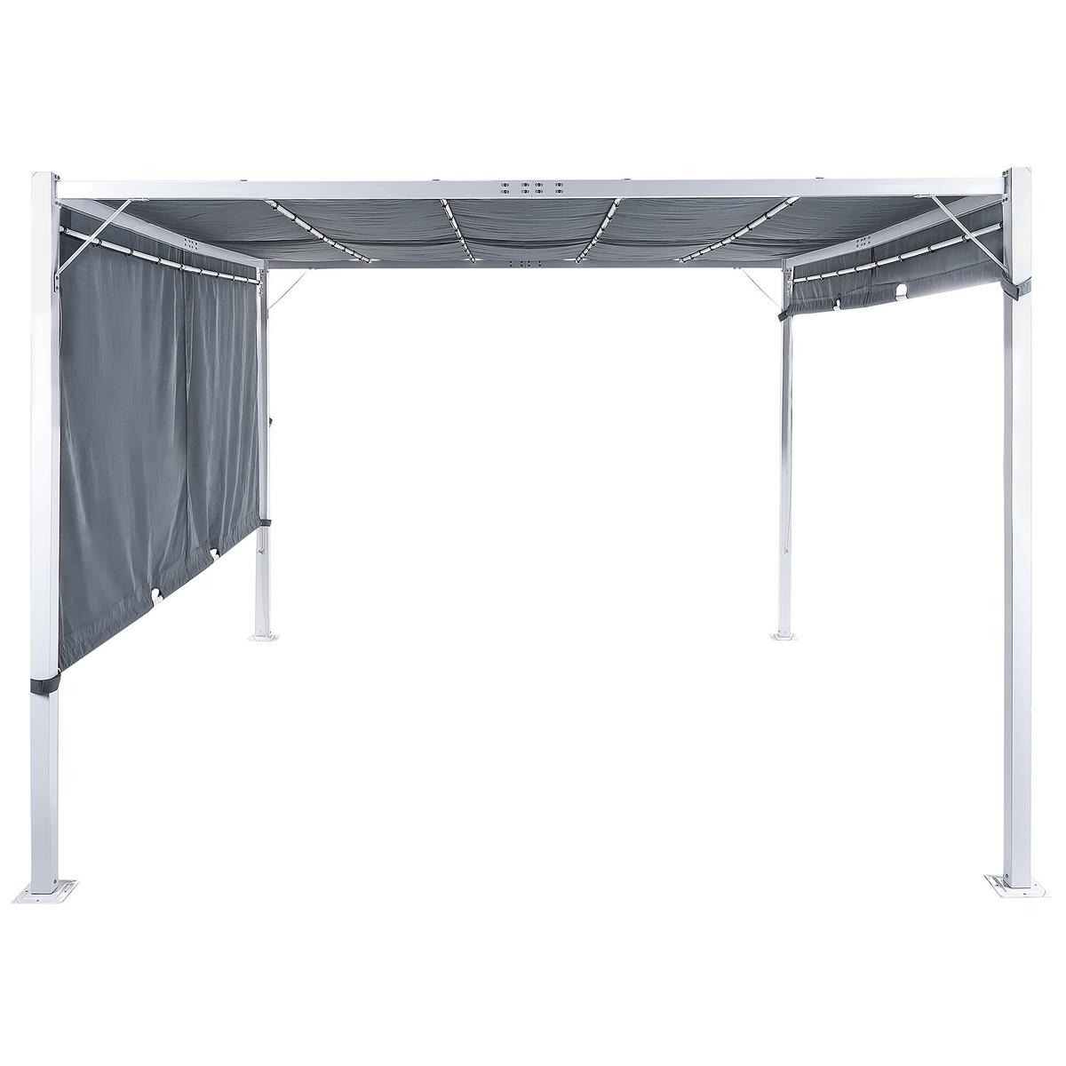 PERGOLA mit LED-Beleuchtung Stahl grau 310/310 cm Parga - Weiß/Grau, Metall (310/215/310cm) - Beliani