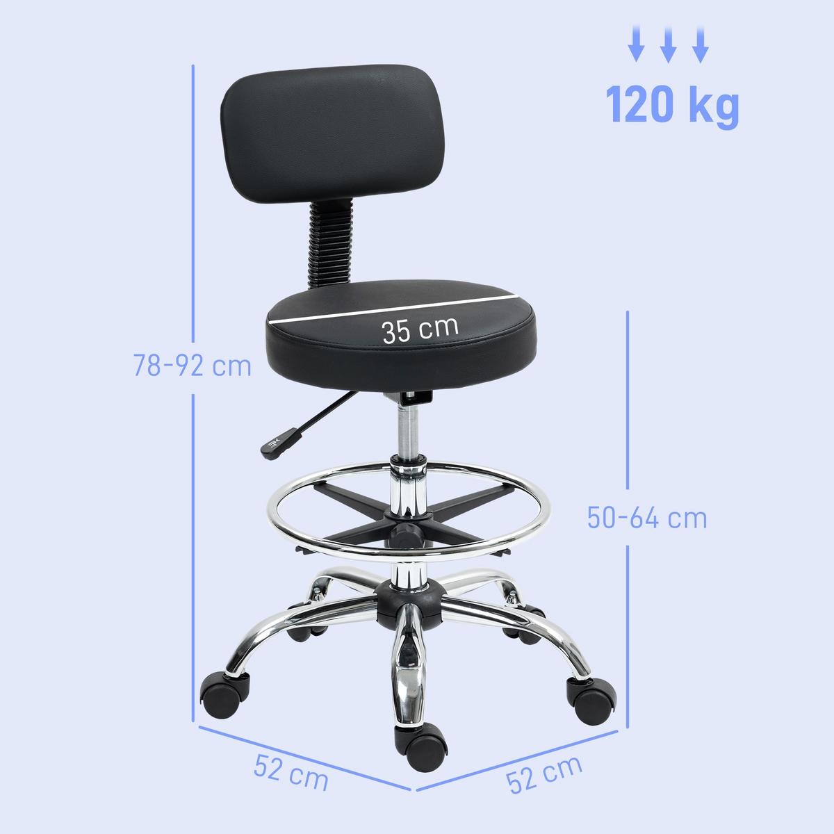 BÜROSTUHL Ergonomischer Zeichenstuhl, Höhenverstellbar Computerstuhl mit Fußring - Schwarz, Kunststoff (52/92/52cm) - HOMCOM
