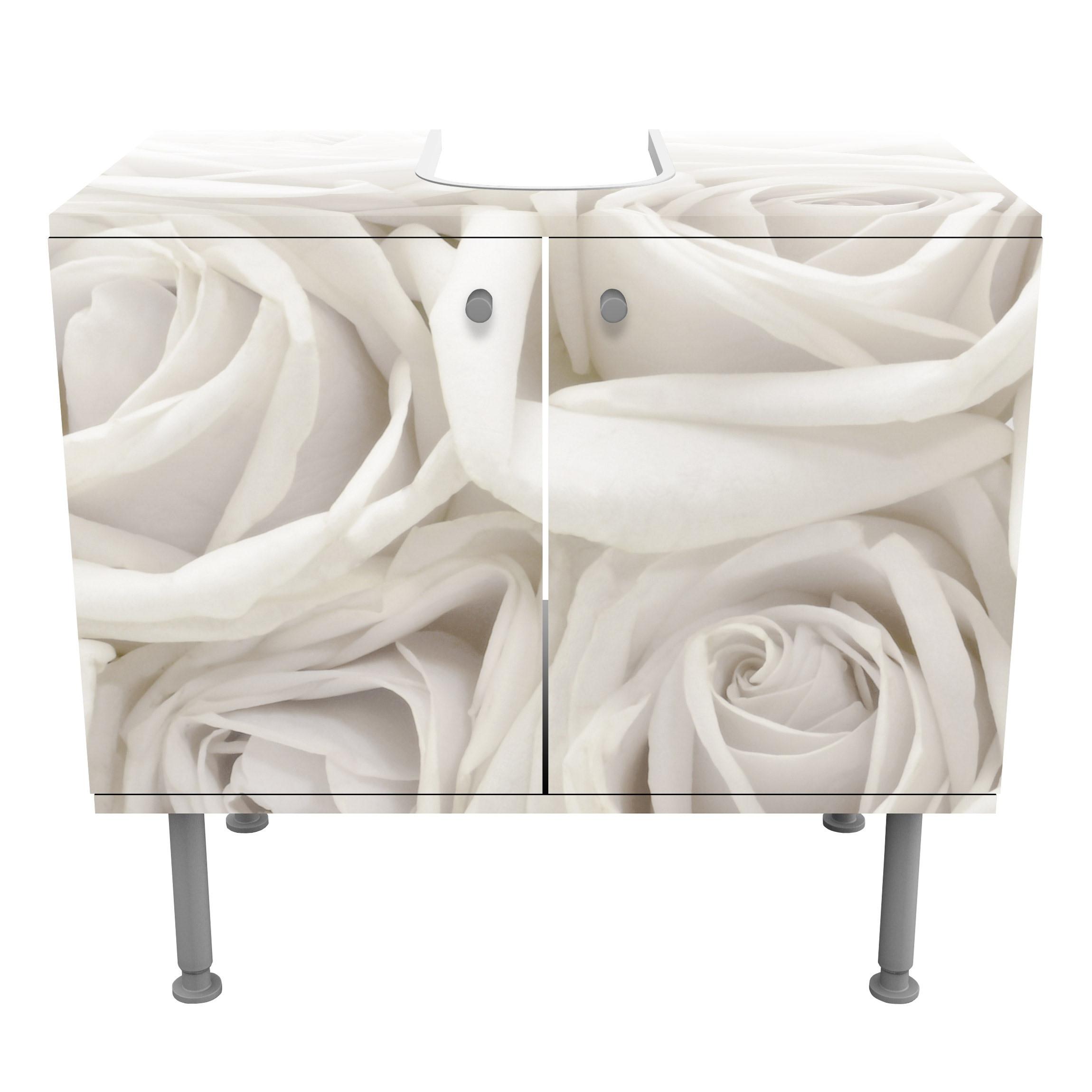 WASCHBECKENUNTERSCHRANK Weiße Rosen 60/55/35 cm - Beige, Holzwerkstoff (60/55/35cm) - Bilderwelten