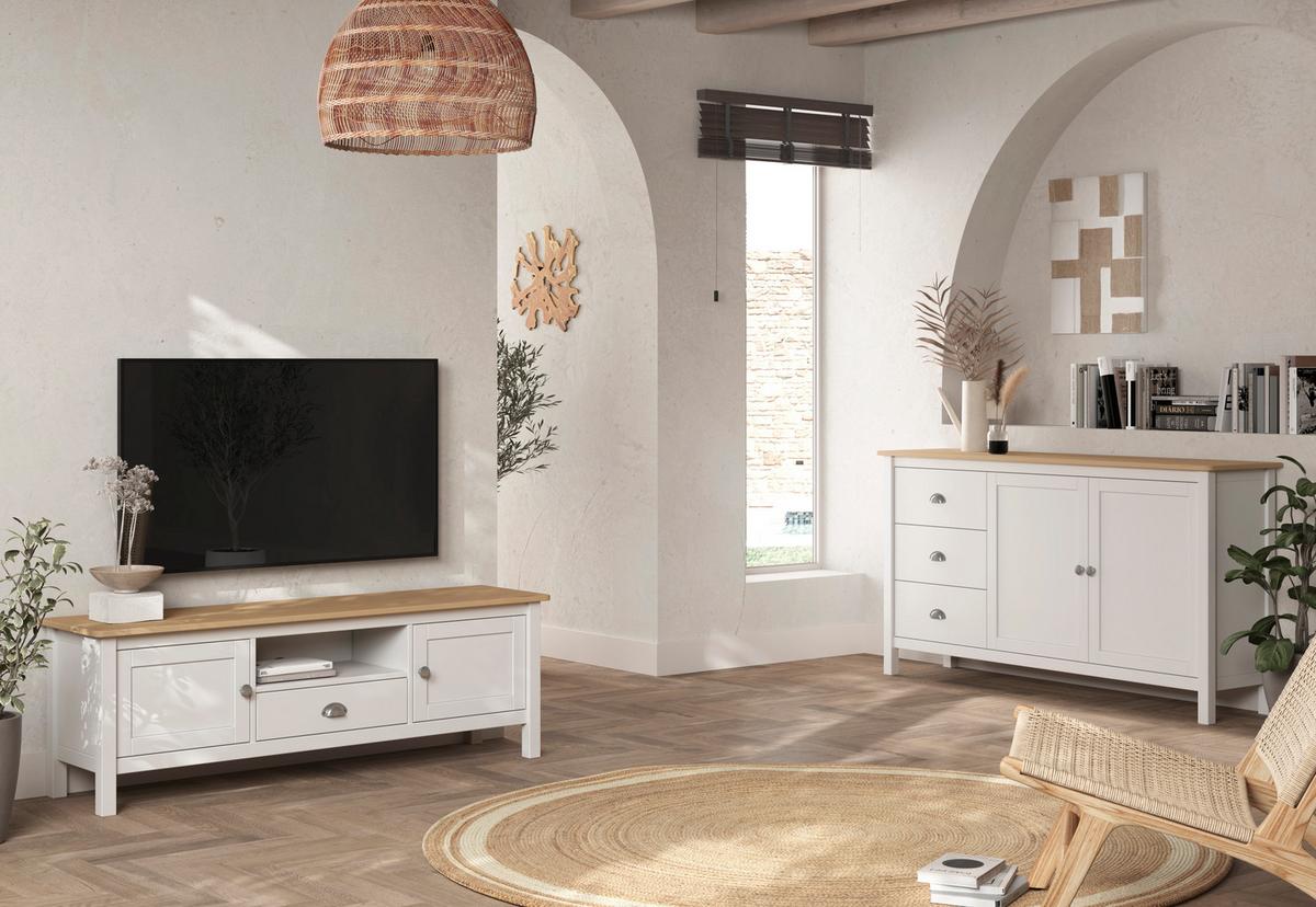 KOMMODE Misti Weiß 150/40/80.5 cm - Weiß, Holz (40/80.5/150cm) - Calicosy