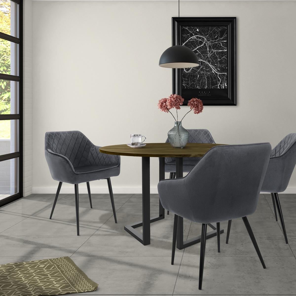 ESSZIMMERSTUHL 4er Set Anthrazit Samt - Dunkelgrau/Schwarz, Textil/Metall (60/80/63cm) - ML-DESIGN