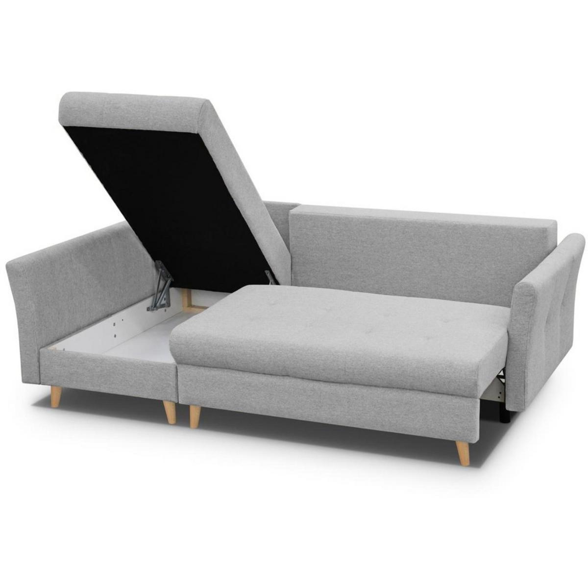 ECKSCHLAFSOFA Neron mit 2 Bettkasten und Beine in Buchefarbe, Hellgrau, links - Buchefarben/Hellgrau, Textil (233/148cm) - Beautysofa