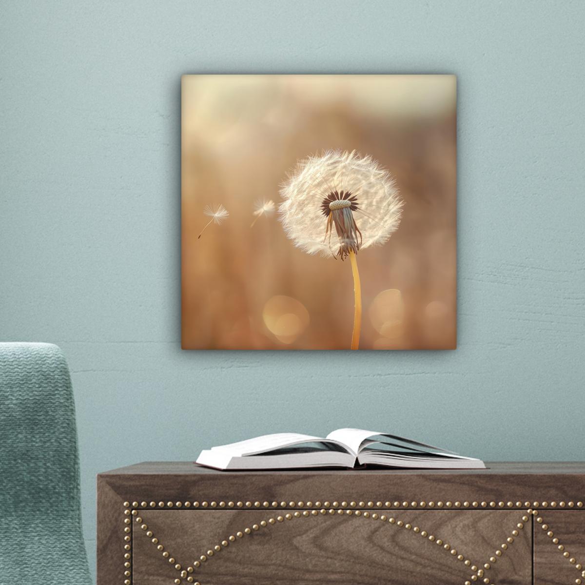 LEINWANDBILD Löwenzahn - Beige - Natur - Blume Deko Wohnzimmer 20x20 cm - Hellbraun, Textil (20/20cm) - MuchoWow