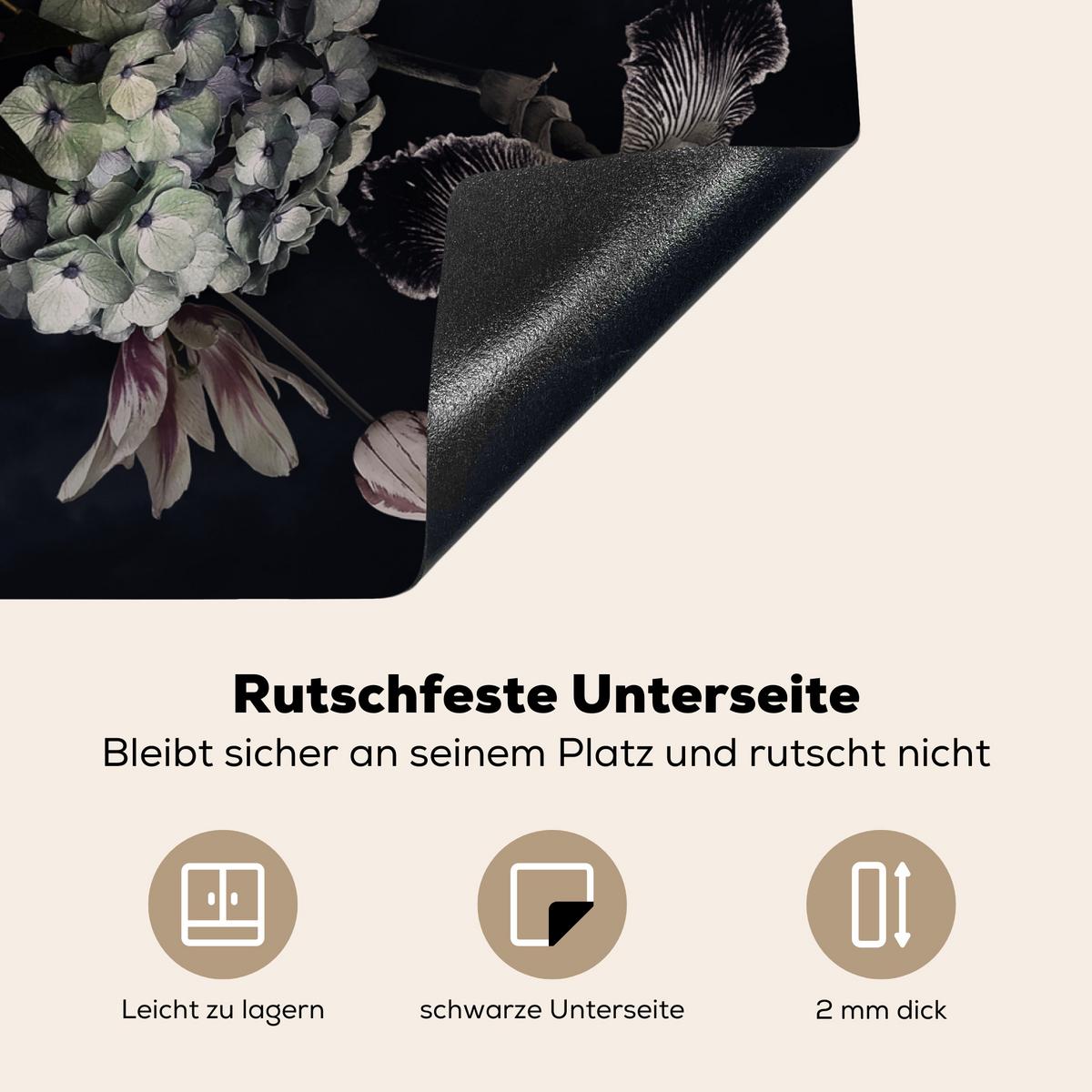 HERDABDECKPLATTE Blumen - Vintage - Pastell - Rosa - Weiß Herdabdeckung Induktionsfeld 65x52 cm - Altrosa, Kunststoff (65/52/0.2cm) - MuchoWow
