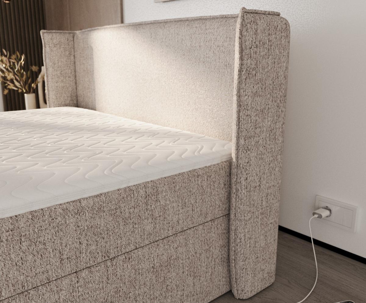BOXBETT Viva 140/200 cm Beige im Neve Stoff - Beige/Schwarz, Holz/Holzwerkstoff (140/200cm) - AltaBeds