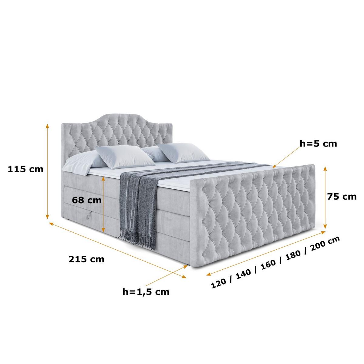 BOXSPRINGBETT VILA-1-Z KING - 180x200 - H3/H4 - Hellgrau - Hellgrau, Holzwerkstoff (180/200cm) - ALTDECOR