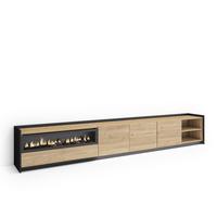 LOWBOARD, Eiche und Schwarz, 310/37/50cm, Kamin mit Feuereffekt - Eichefarben, Holzwerkstoff (310/50/37cm) - Skraut Home