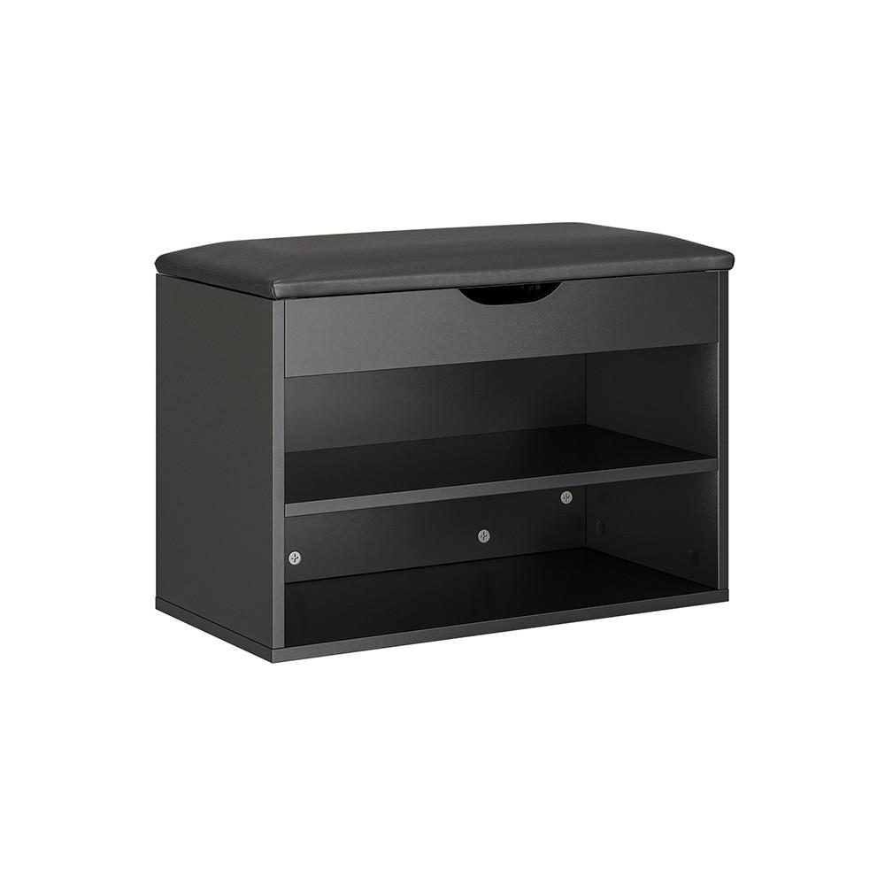 SCHUHBANK mit 2 Ablagen Schwarz 60x30x43cm Modern - Schwarz, Holzwerkstoff (30/43/60cm) - SoBuy