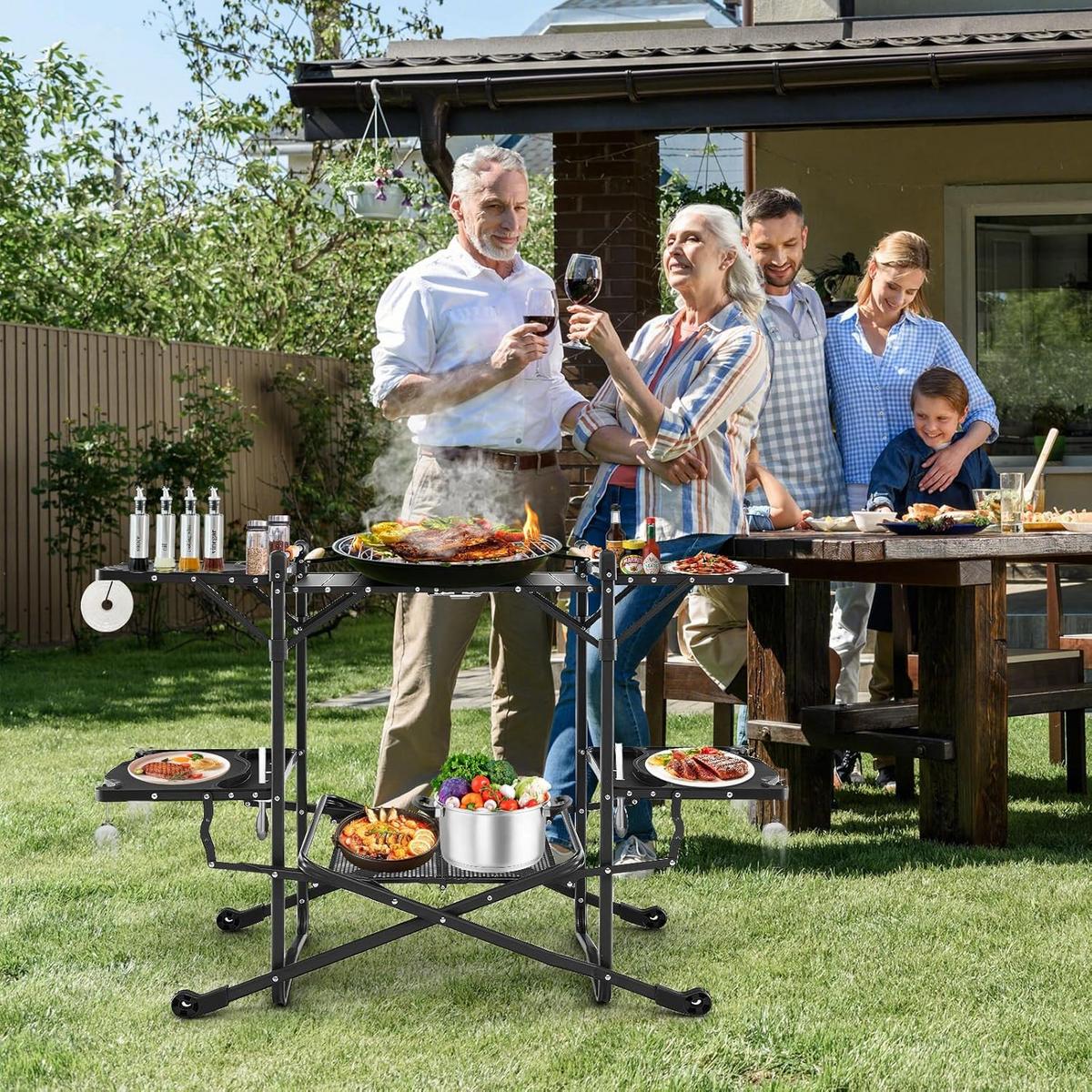 CAMPINGKÜCHE Schwarz - Schwarz, Metall (54/135/88cm) - COSTWAY