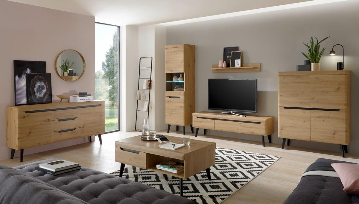 HIGHBOARD Artisan Eiche schwarz skandinavisch, 107 x 134 cm - Schwarz/Eiche Artisan, Holzwerkstoff (107/134/40cm) - Furn.Design