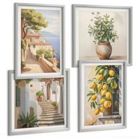 BILDER SET 4er Set - 50x50 cm & 40x60 cm Silberner Rahmen - Blumen in einer Vase, ein Meer aus Zitronen - Silberfarben, Kunststoff (50/50cm) - TULUP