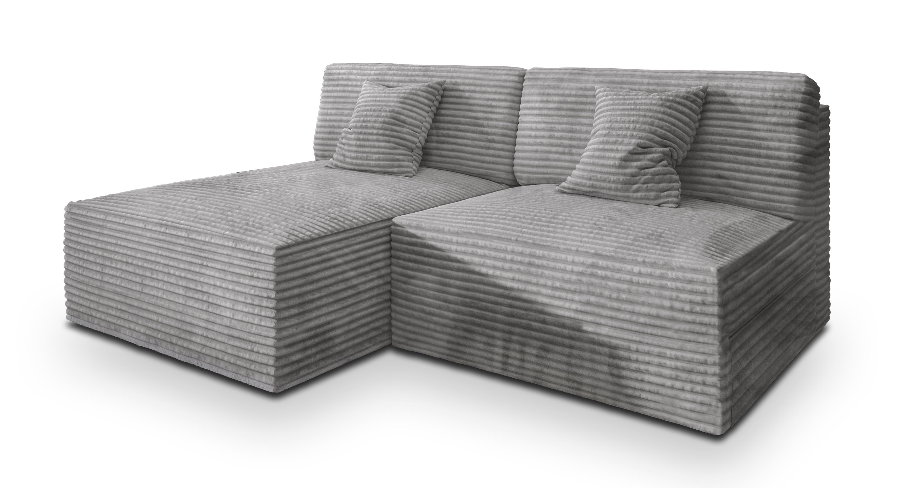 ECKSOFA FIORO Hellgrau Kordstoff mit Schlaffunktion - Hellgrau, Holz (204/148cm) - MASSENO