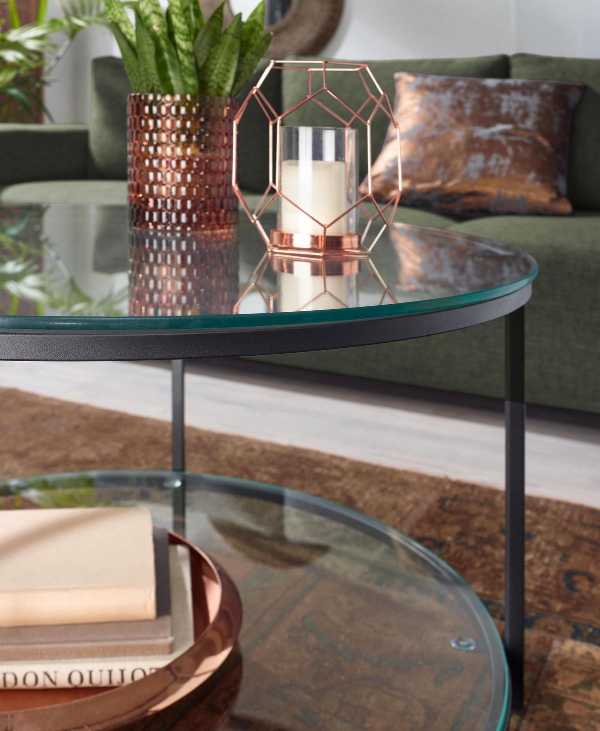 COUCHTISCH Glas/Metall Rund Modern 80x80x45 cm mit Stauraum & Ablagefach - Schwarz, Glas/Metall (80/80/45cm) - KADIMA DESIGN