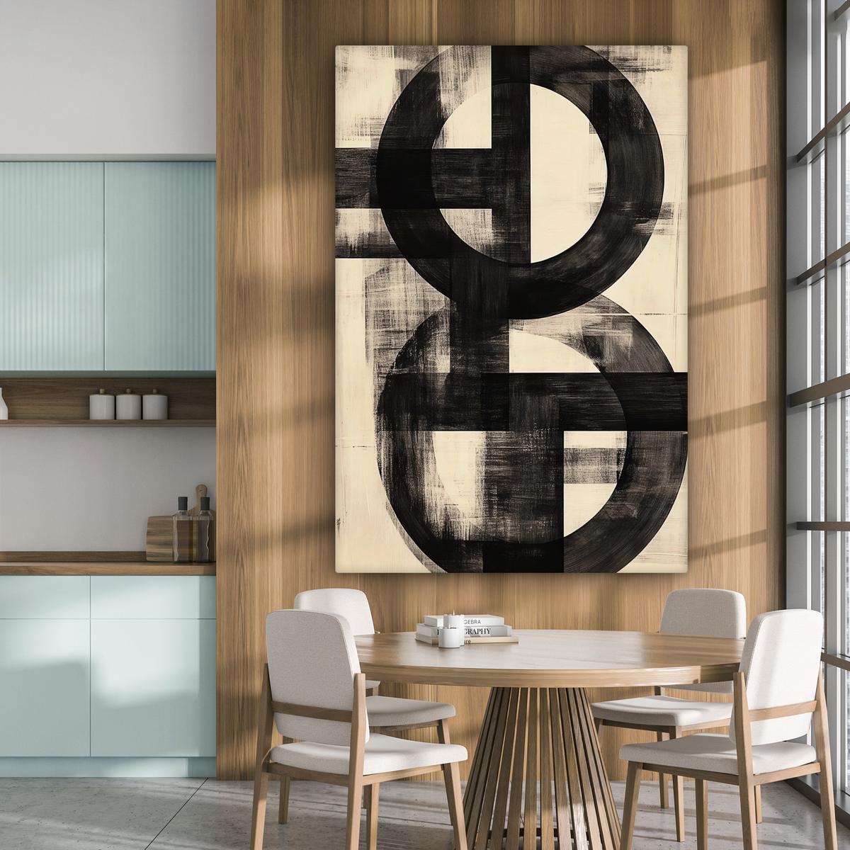 LEINWANDBILD Kreise - Balken - Schwarz - Abstrakt Deko Groß 90x140 cm - Schwarz, Textil (90/140cm) - MuchoWow