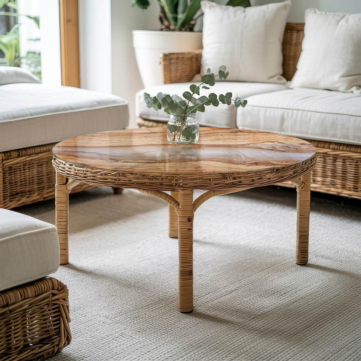 TISCHPLATTE fi100 cm Naturholz mit Harz - Hellbraun, Glas (0.4/100/100cm) - TULUP